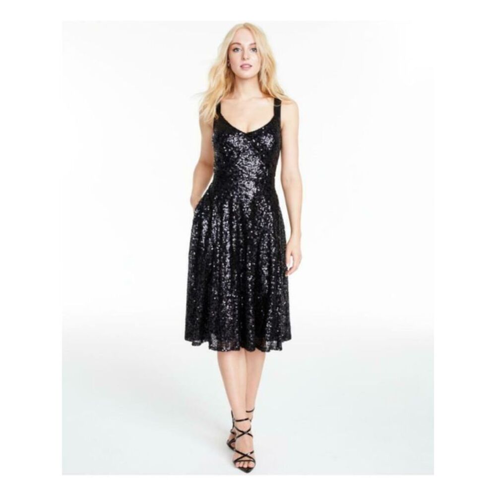 CITY STUDIO Womens Fit + Flare Dress Black Sleeveless Lined Juniors 1